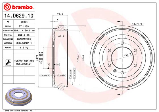 Bremstrommel Hinterachse Brembo 14.D629.10 von Brembo