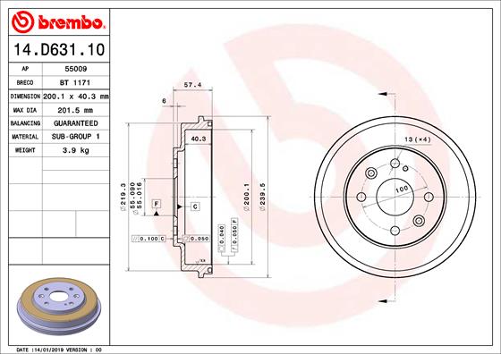 Bremstrommel Hinterachse Brembo 14.D631.10 von Brembo