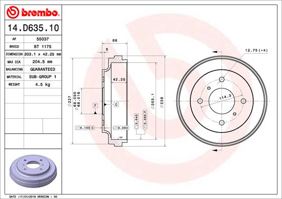 Bremstrommel Hinterachse Brembo 14.D635.10 von Brembo