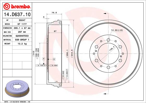 Bremstrommel Hinterachse Brembo 14.D637.10 von Brembo