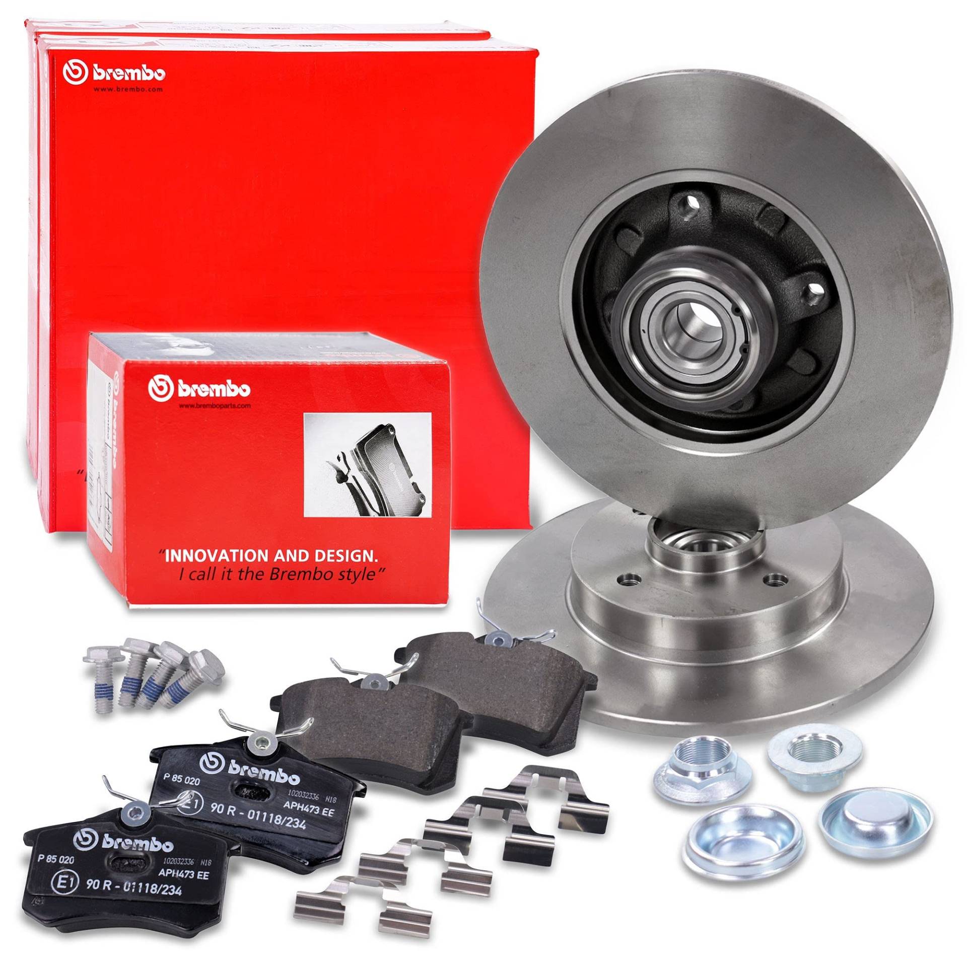 BREMBO Bremsenset Hinterachse inkl. Bremsscheiben Hinten Ø 249 mm Voll und Bremsbeläge Hinten, Passend für CITROËN C4 Coupe (LA_), C4 I (LC_), C4 I Stufenheck; PEUGEOT 307 (3A/C) (3E) (3B)(3H) von Brembo