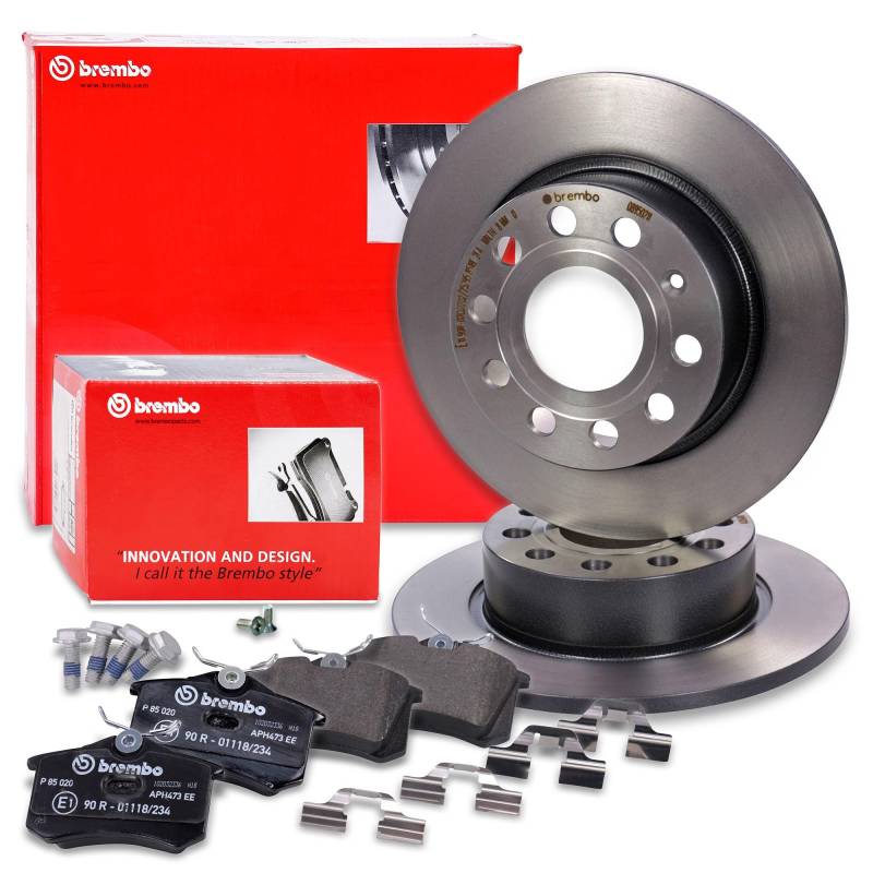 BREMBO Set di freni Coated Disc Line per l'asse posteriore, inclusi dischi freno posteriori Ø 253 mm pieni e pastiglie freno posteriori von Brembo