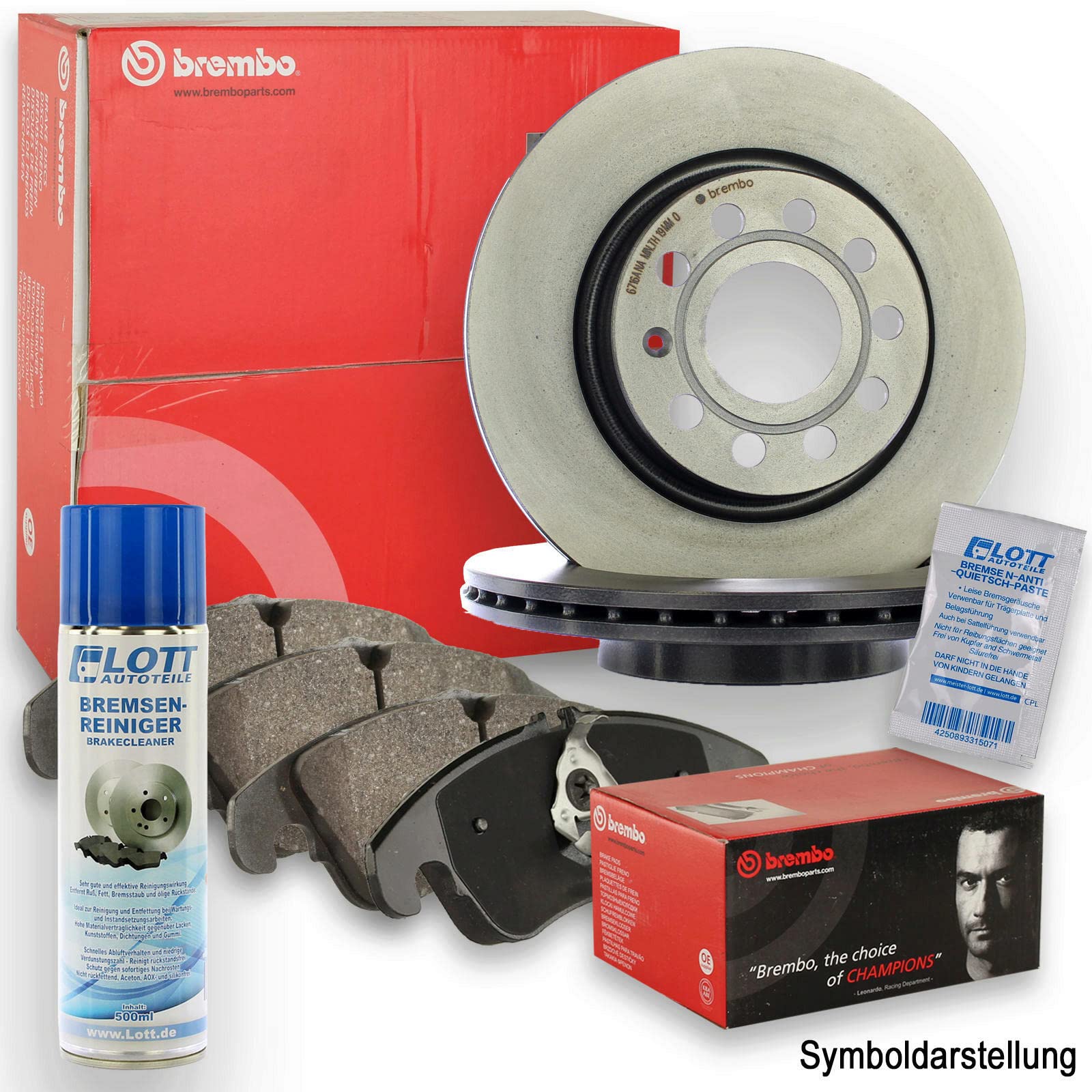 Original Brembo Bremsscheiben hinten + Brembo Bremsbeläge Bremsklötze Bremsenset Bremsenkit Komplettset Hinterachse + Bremsenreiniger von Brembo