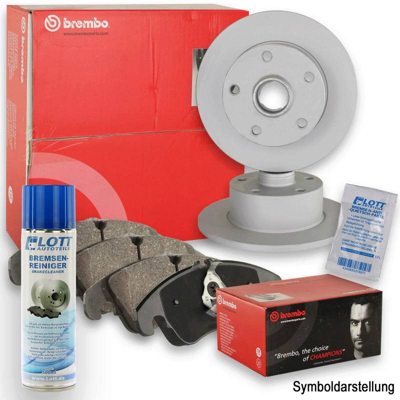 Original Brembo Bremsscheiben vorne + Brembo Bremsbeläge Bremsklötze Bremsenset Bremsenkit Komplettset Vorderachse + Bremsenreiniger von Brembo