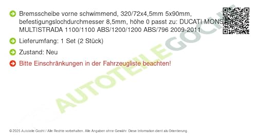 Set 2x für Kompatibel mit Ducati 1100 Diavel Xdiavel 2003-> von Autoteile Gocht von Brembo