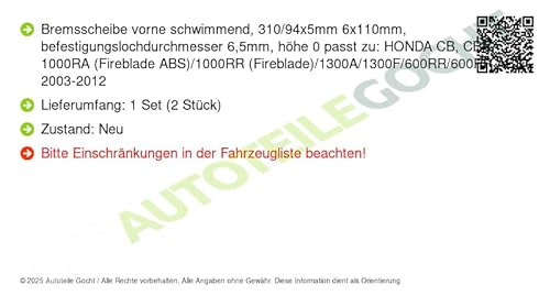 Set 2x für Kompatibel mit Honda CB 501Cc - R 600Cc 2002-> von Autoteile Gocht von Brembo