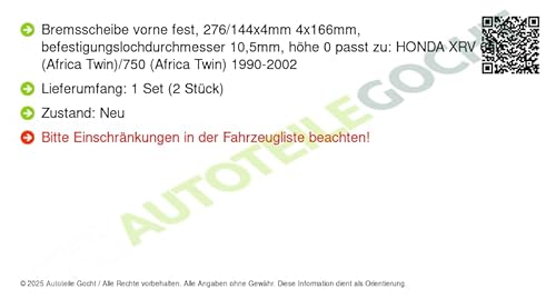 Set 2x für Kompatibel mit Honda XRV 1990-2003 von Autoteile Gocht von Brembo