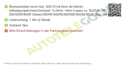 Set 2x für Vorne Links Kompatibel mit Suzuki DR XF 1991-2003 von Autoteile Gocht von Brembo