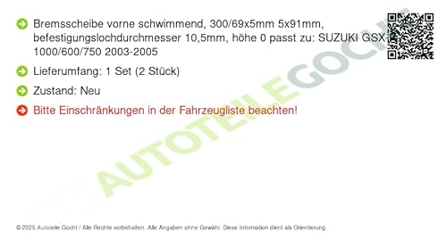 Set 2x für Kompatibel mit Suzuki Gsx-R 124Cc - 750Cc 1992-> von Autoteile Gocht von Brembo