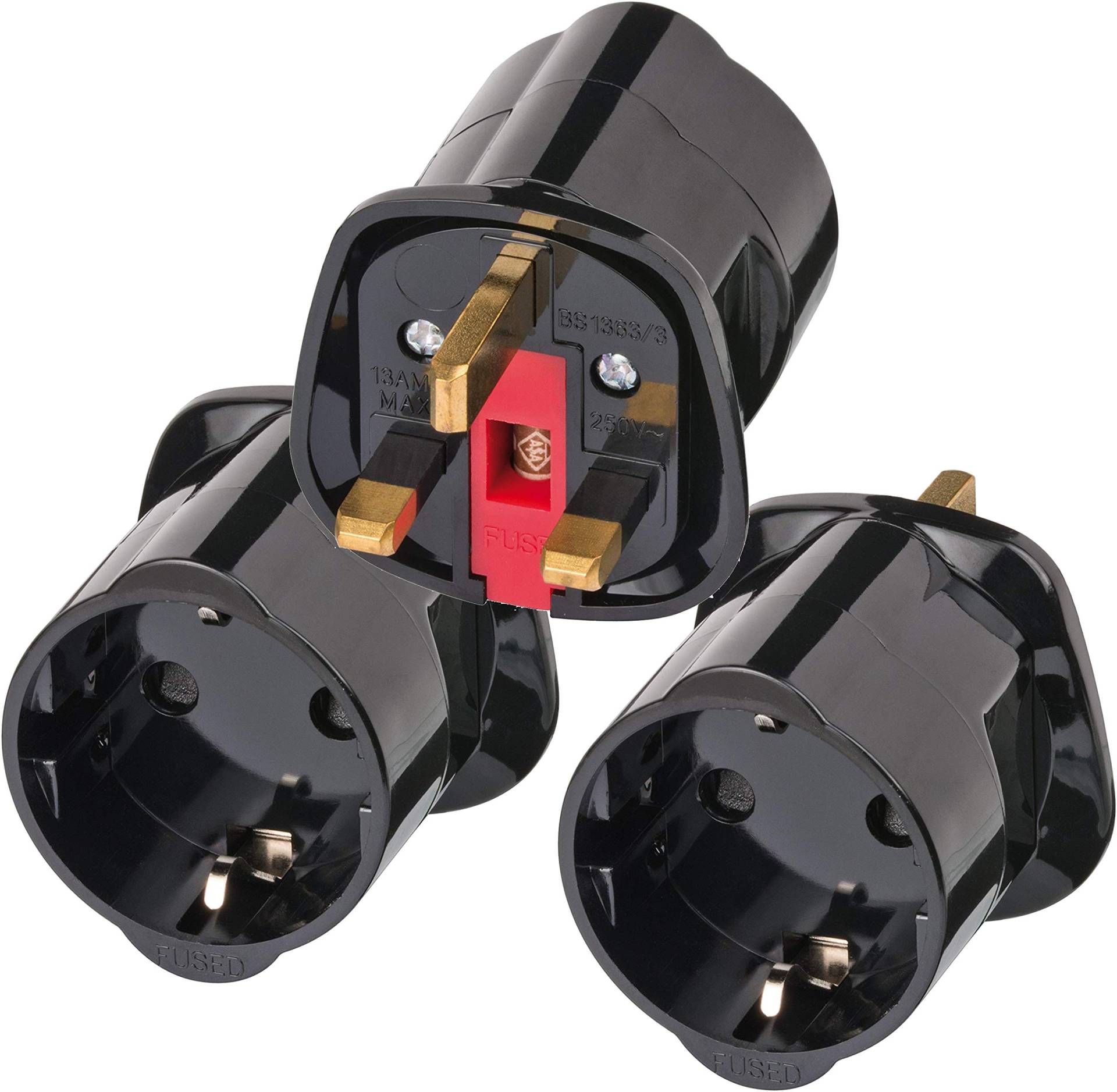 Brennenstuhl Reisestecker/Reiseadapter (Reise-Steckdosenadapter für: England Steckdose und Euro Stecker) Farbe: schwarz (3er Pack) von Brennenstuhl