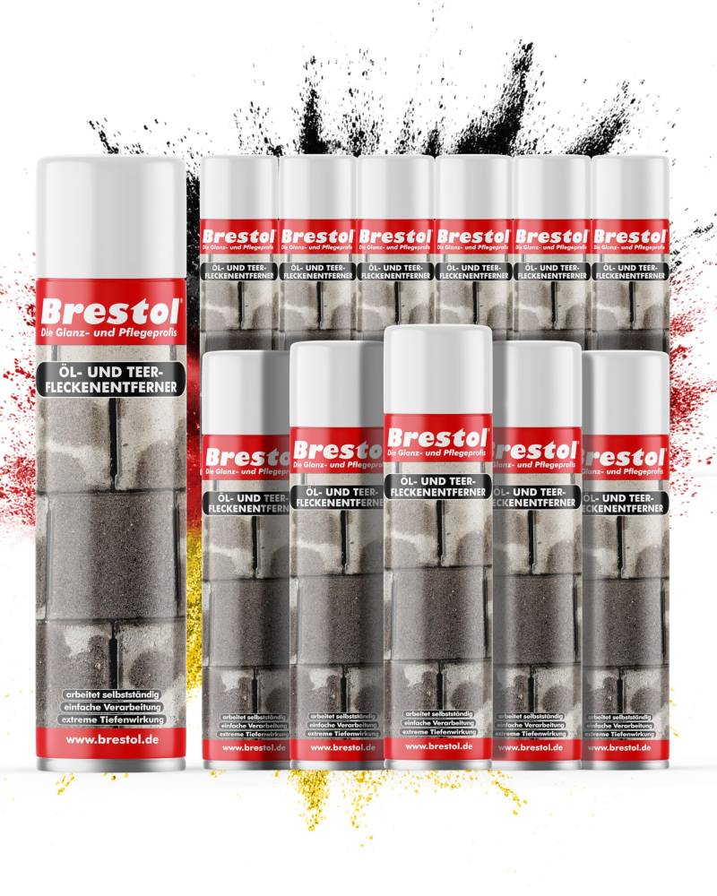 BRESTOL® ÖLFLECKENTFERNER SPRAY 12x 400 ml Sprühdose - Ölfleckentferner für Pflastersteine Parkplatzreiniger Werkstattboden-Reiniger von Brestol