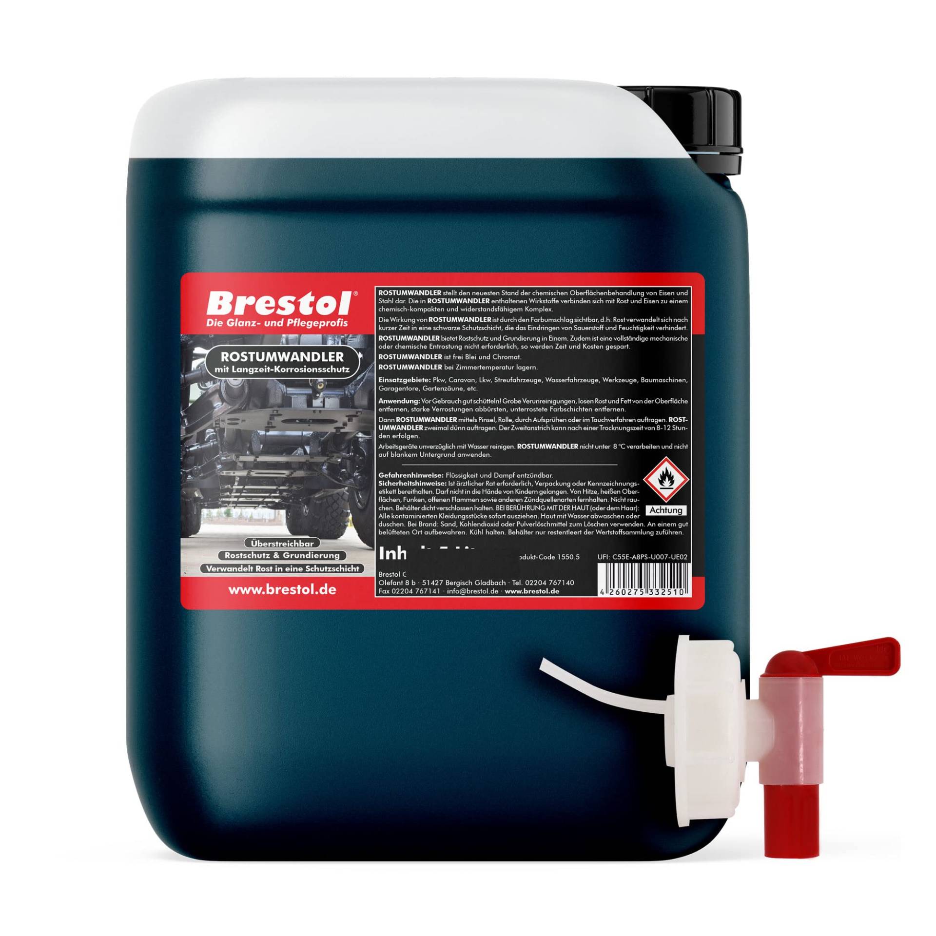 Brestol® ROSTUMWANDLER 25 Liter inkl. Auslaufhahn 61 mm - Rostkonverter & Grundierung in einem Zug - Rostschutz Rostlöser von Brestol
