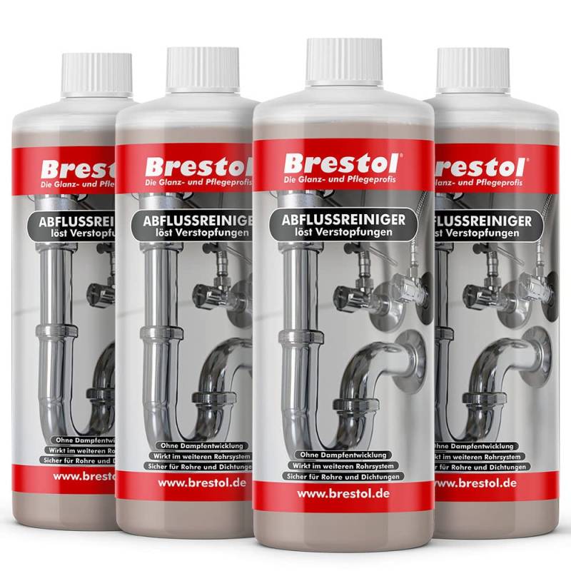 Brestol Abflussreiniger 4x 1000 ml - Rohrreiniger flüssiger Abflussreiniger Abflussfrei Haar-weg Siphonreiniger gegen Rohrverstopfung im Rohrsystem schonend für Dichtungen & ohne Dampfentwicklung von Brestol