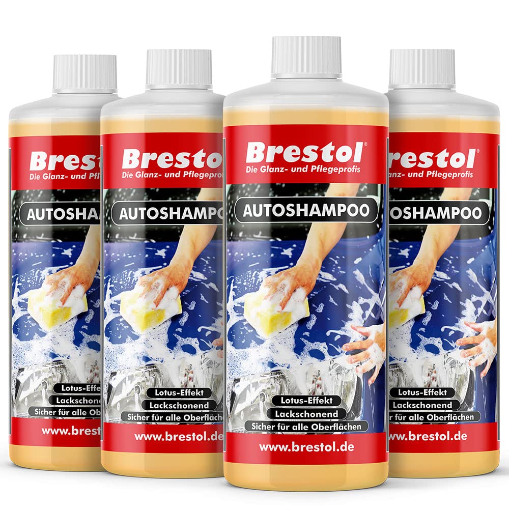 Brestol Autoshampoo 4x 1000 ml Konzentrat - Autowäsche Abperleffekt Abperl-Effekt geeignet für Foam Master Schaumsprüher Schaumsprühgerät oder manuelle Fahrzeugwäsche von Brestol