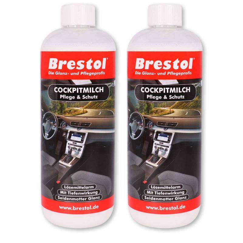 Brestol Cockpitmilch 2X 1000 ml - Cockpitpflegemilch Cockpitreinigungsmilch Innenraumpflege Tiefenpflege Kunststoffpflege Gummipflege Cockpitpflege Vinypflege von Brestol