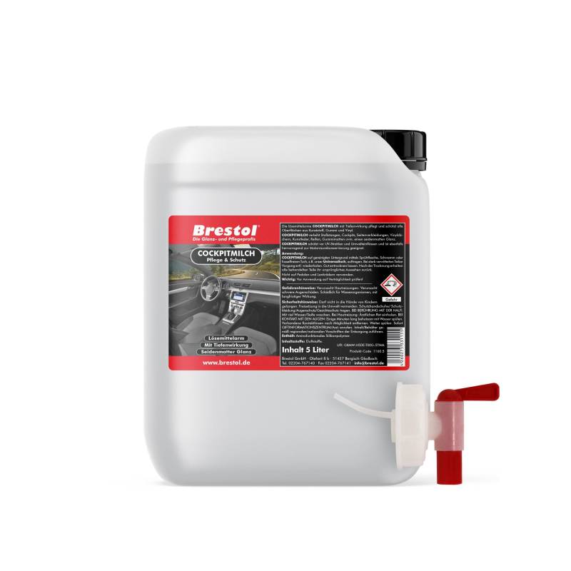 Brestol Cockpitmilch 5 Liter inkl. Auslaufhahn 51 mm - Cockpitpflegemilch Cockpitreinigungsmilch Innenraumpflege Tiefenpflege Kunststoffpflege Gummipflege Cockpitpflege Vinypflege von Brestol