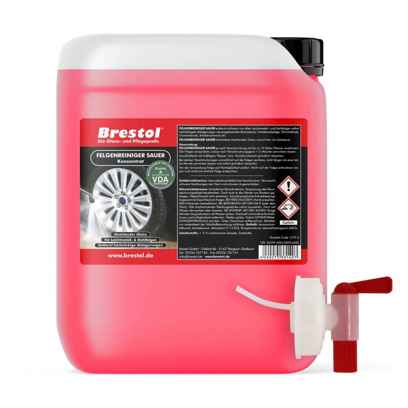 Brestol Felgenreiniger Konzentrat 25 Liter sauer + Auslaufhahn 61 mm - für Alufelgen Stahlfelgen Autofelgen LKW-Felgen Leichtmetallfelgen ergibt bis zu 250 Liter gebrauchsfertigen Felgenreiniger von Brestol