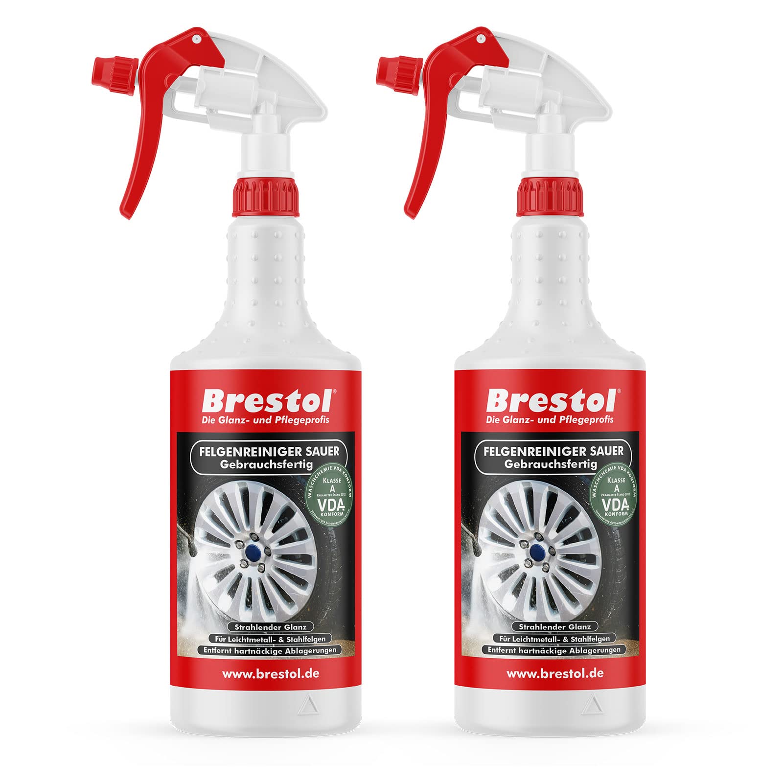 Brestol Felgenreiniger gebrauchsfertig 2X 750 ml - für Alufelgen Stahlfelgen Autofelgen LKW-Felgen Leichtmetallfelgen Felgenglanz Felgenpflege sauer Bremsstaubentferner von Brestol