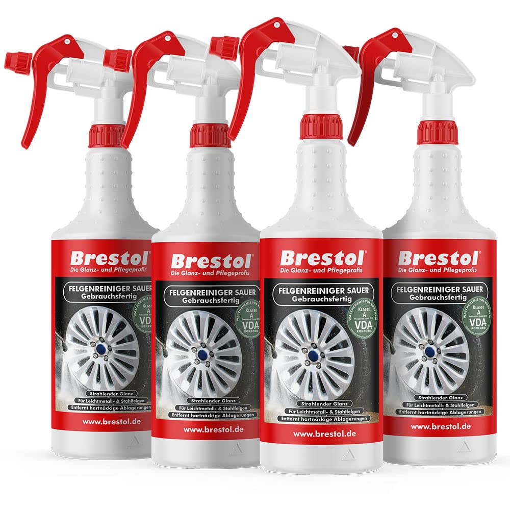 Brestol Felgenreiniger gebrauchsfertig 4X 750 ml - für Alufelgen Stahlfelgen Autofelgen LKW-Felgen Leichtmetallfelgen Felgenglanz Felgenpflege sauer Bremsstaubentferner von Brestol