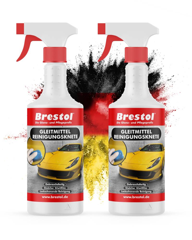 BRESTOL® Gleitmittel für Reinigungskneten 2x 750 ml – Lackpflege, Lackpolitur, Schmutzentfernung, Unser Gleitmittel entfernt Effektiv und schonend Baumharz, Insekten, Flugrost, Farbspur und Bremsstaub von Brestol