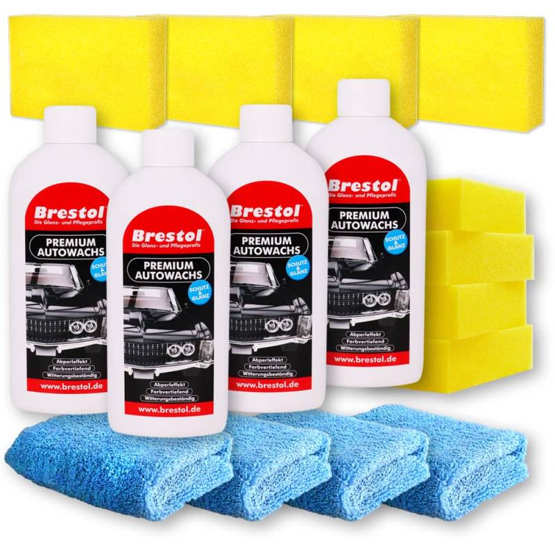 Brestol LACKVERSIEGELUNG Set6 (4X 500 ml + Zubehör) - mit Carnaubawachs - Hartwachspolitur Autopolitur Hartwachs Abperleffekt Abperl-Effekt Nano streusalzbeständig von Brestol