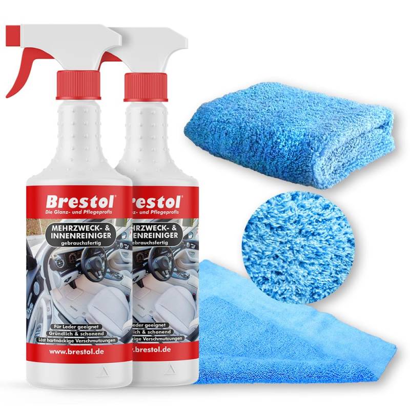 Brestol® Neutralreiniger gebrauchsfertig 2x750 ml - Vielseitige Reinigung für alle Oberflächen - Effektiv & sparsam – Ideal für die Autopflege - Cockpitreiniger, Mehrzweckreiniger + 2X MFT Poliertuch von Brestol