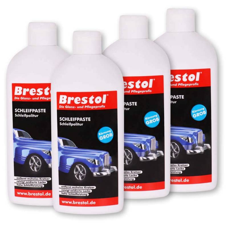 Brestol SCHLEIFPASTE 4x 500 ml - Schleifpolitur Autopolitur - entfernt Kratzer & Schrammen - Rostspuren Farbspuren Reibspuren - Lackreiniger Kratzerentferner von Brestol