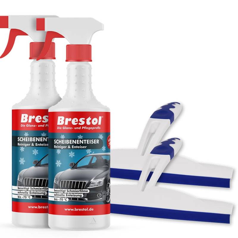 Brestol SCHEIBENENTEISER 2X 750 ml + 2X Abzieher mit Doppellippe - bis -70 °C Antifrost Anti-Frost Klarsicht Enteiser Scheibenenteiser Türschlossenteiser Klare Sicht von Brestol