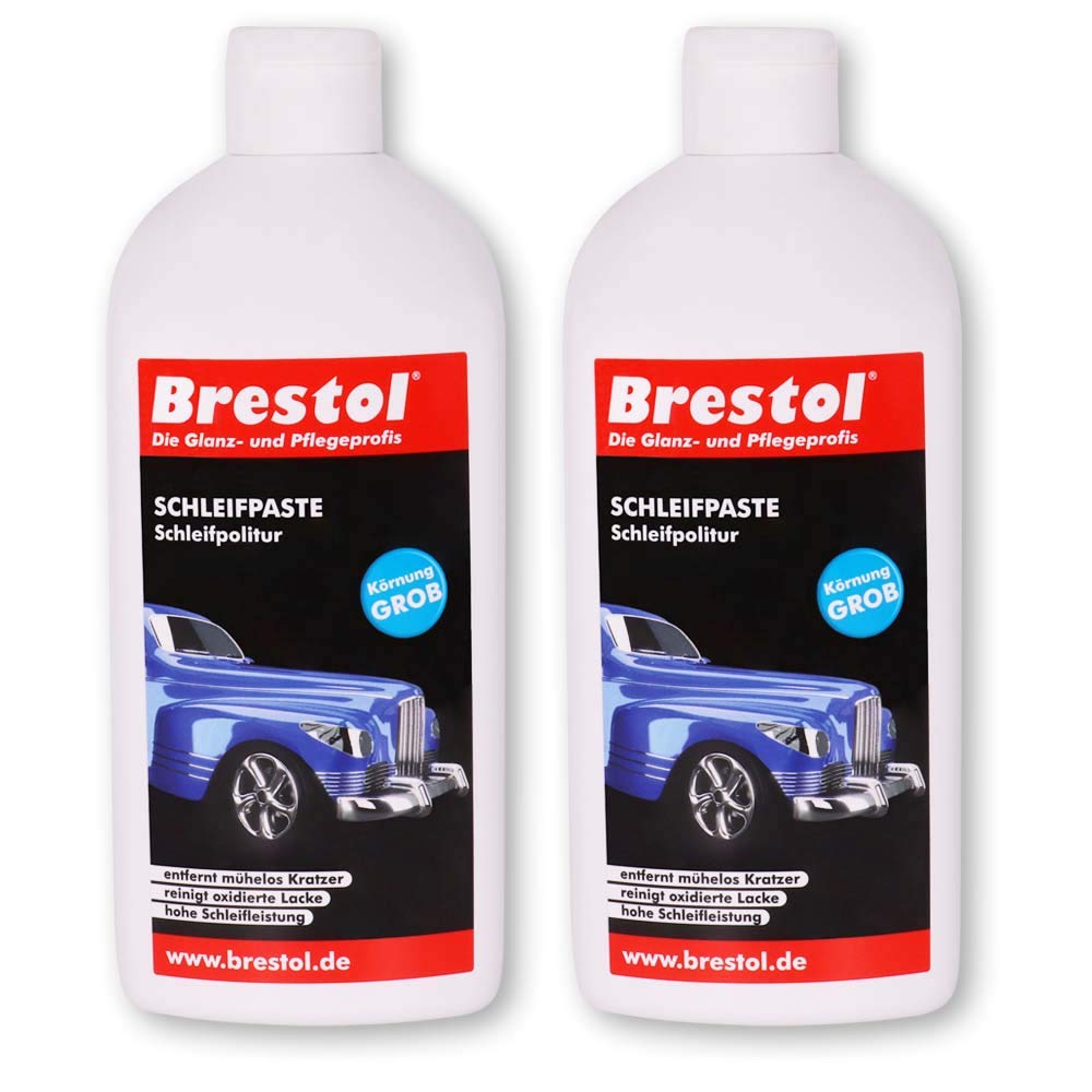 Brestol SCHLEIFPASTE 2x 500 ml - Schleifpolitur Autopolitur - entfernt Kratzer & Schrammen - Rostspuren Farbspuren Reibspuren - Lackreiniger Kratzerentferner von Brestol