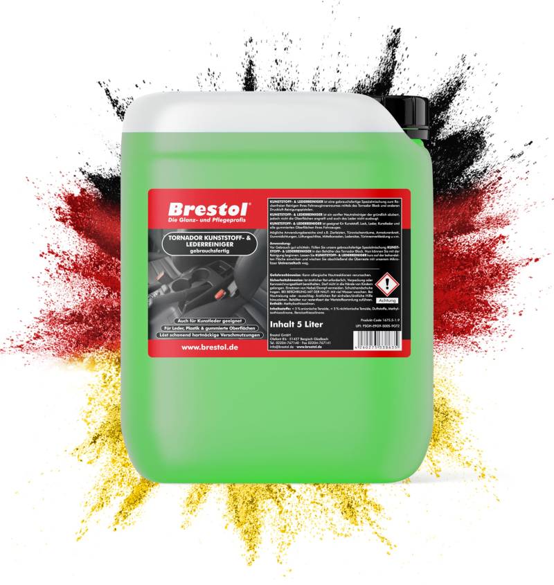 BRESTOL® Kunststoff- & Lederreiniger für Reinigungspistolen 5 Liter gebrauchsfertig - Gummireiniger Leder-Reiniger für alle Glattlederarten für gummierte Oberflächen Kunststoffreiniger Tornador von Brestol