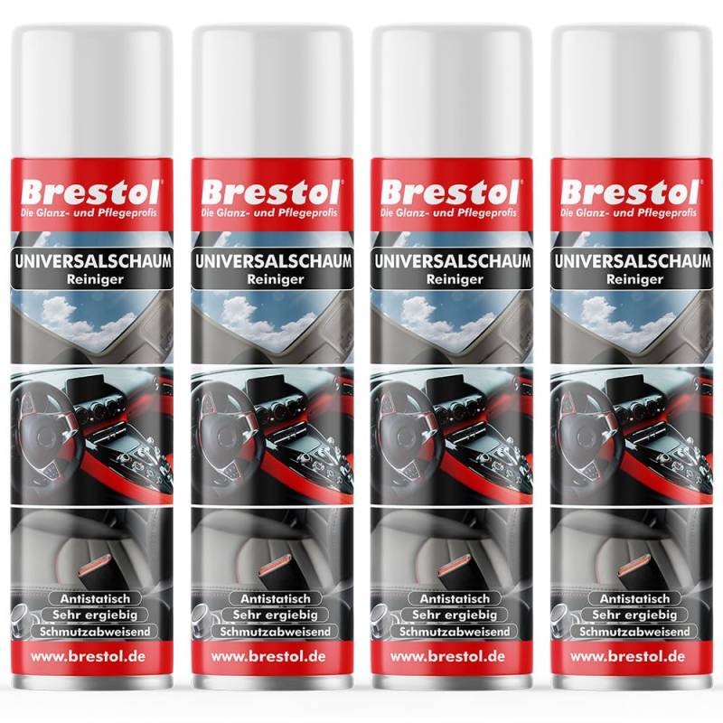 Brestol Autoreiniger 4x 400 ml Sprühdose - Universalreiniger Schaum Glasreiniger Scheibenreiniger Spiegelreiniger Fensterreiniger Reinigerschaum Universalschaum von Brestol