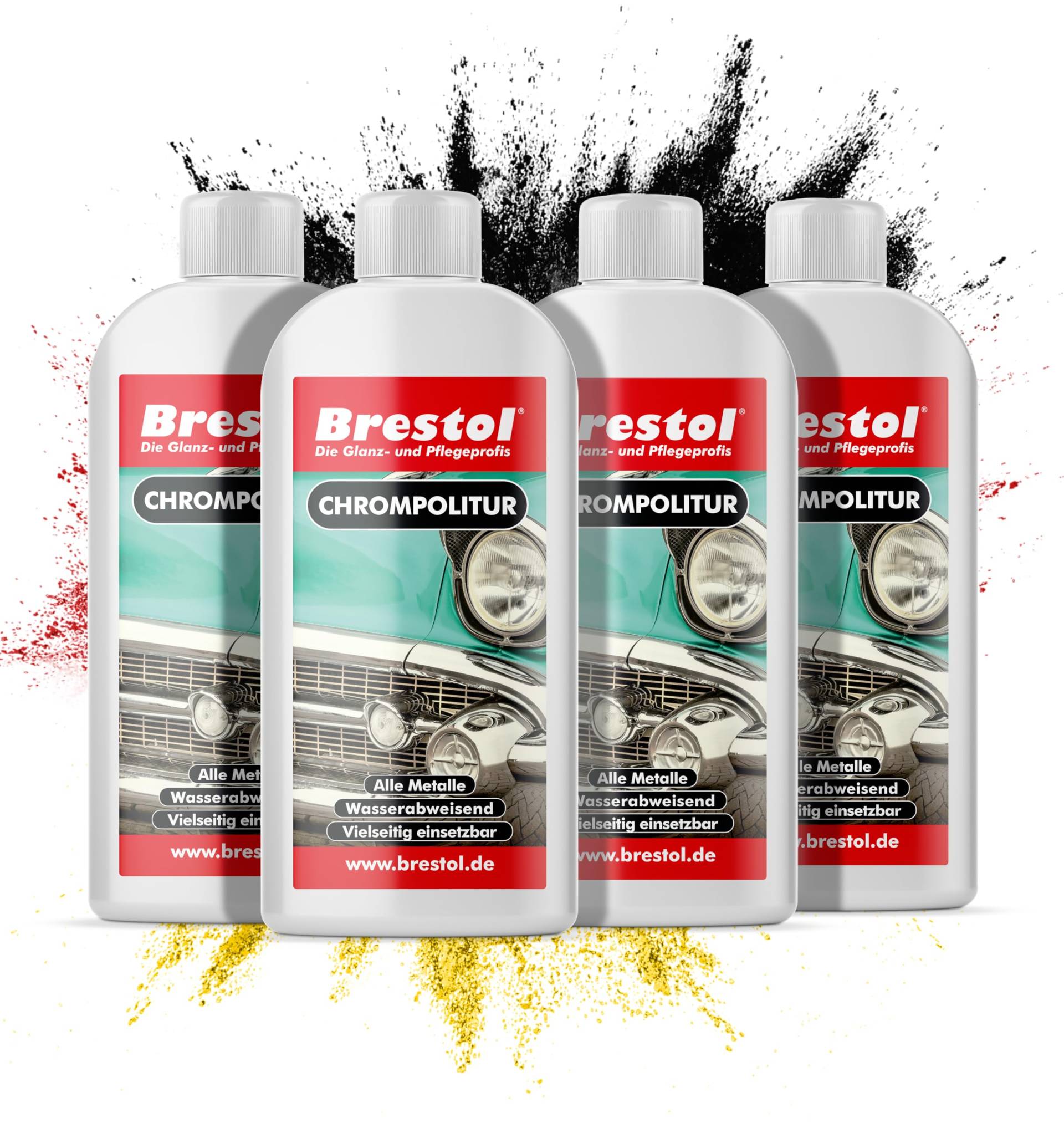 BRESTOL® Chrompolitur 4x250ml - Chromreiniger & Chrompflege, Hochglanz für Chromflächen, pflegt angelaufene Stellen - Entfernt Korrosion, hartnäckige Ablagerungen, Fingerabdrücke und Verunreinigungen von Brestol