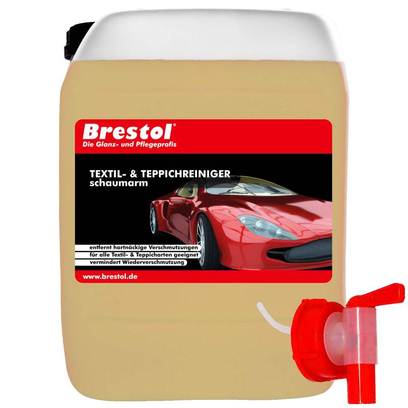 TEPPICHREINIGER maschinell 5 Liter inkl. Auslaufhahn 51 mm - Polsterreiniger Textilreiniger Autositzreiniger Textilshampoo Polstershampoo Konzentrat für Sprühextraktionsmaschinen schaumarm von Brestol