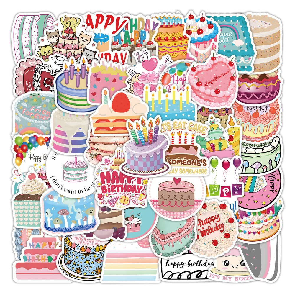 100 Stück Geburtstagstorte Aufkleber Auto Laptop Telefon Gitarre Skateboard Motorrad Fahrrad Birthday Cake Stickers Set Vinyl Wasserdicht Aesthetic Aufkleber für Jugendliche Kinder Erwachsene von Bric Dodo