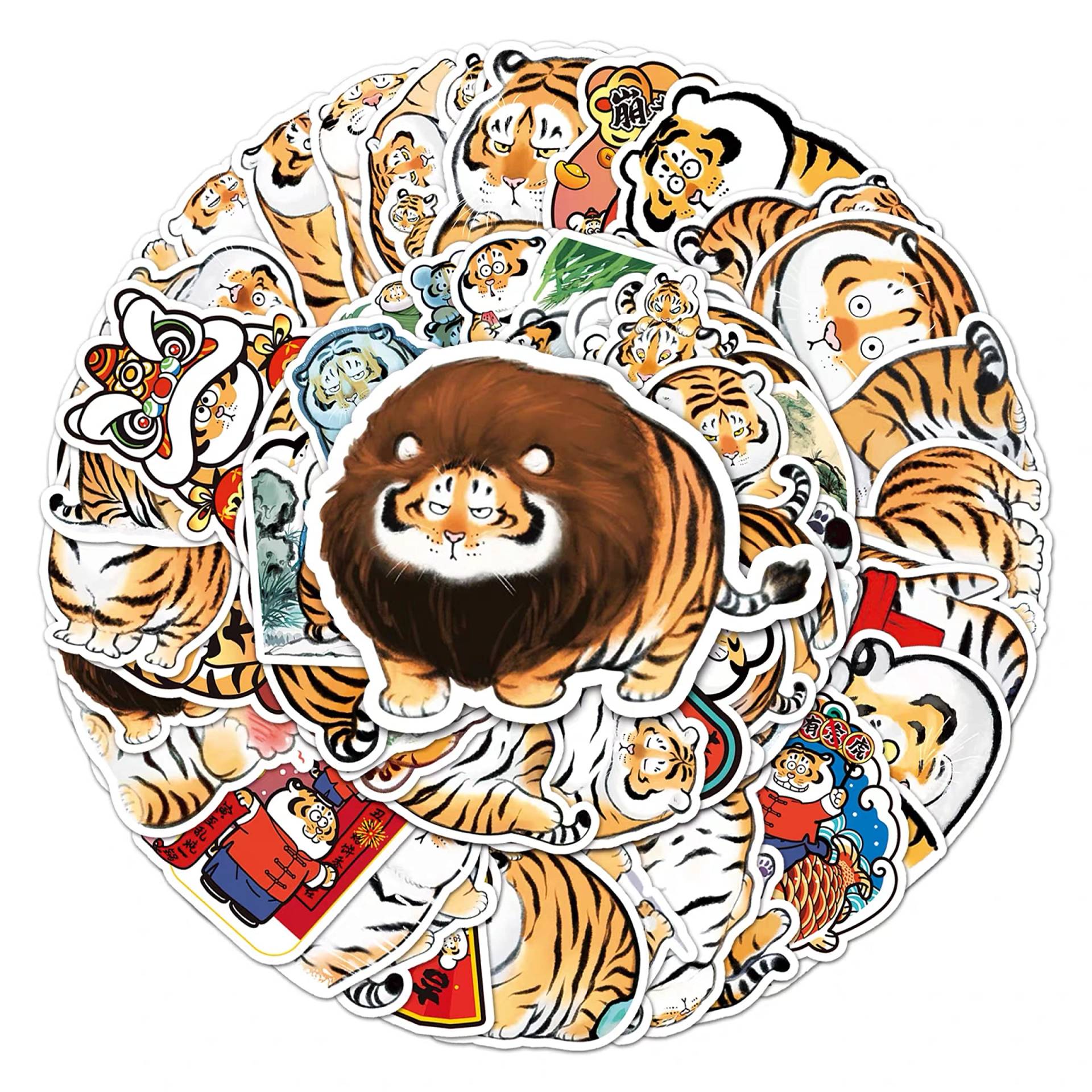 Bric Dodo 50 Stück Fat Tiger Aufkleber Auto Laptop Telefon Gitarre Skateboard Motorrad Fahrrad Tier Stickers Set Vinyl Wasserdicht Aesthetic Aufkleber für Jugendliche Kinder Erwachsene von Bric Dodo