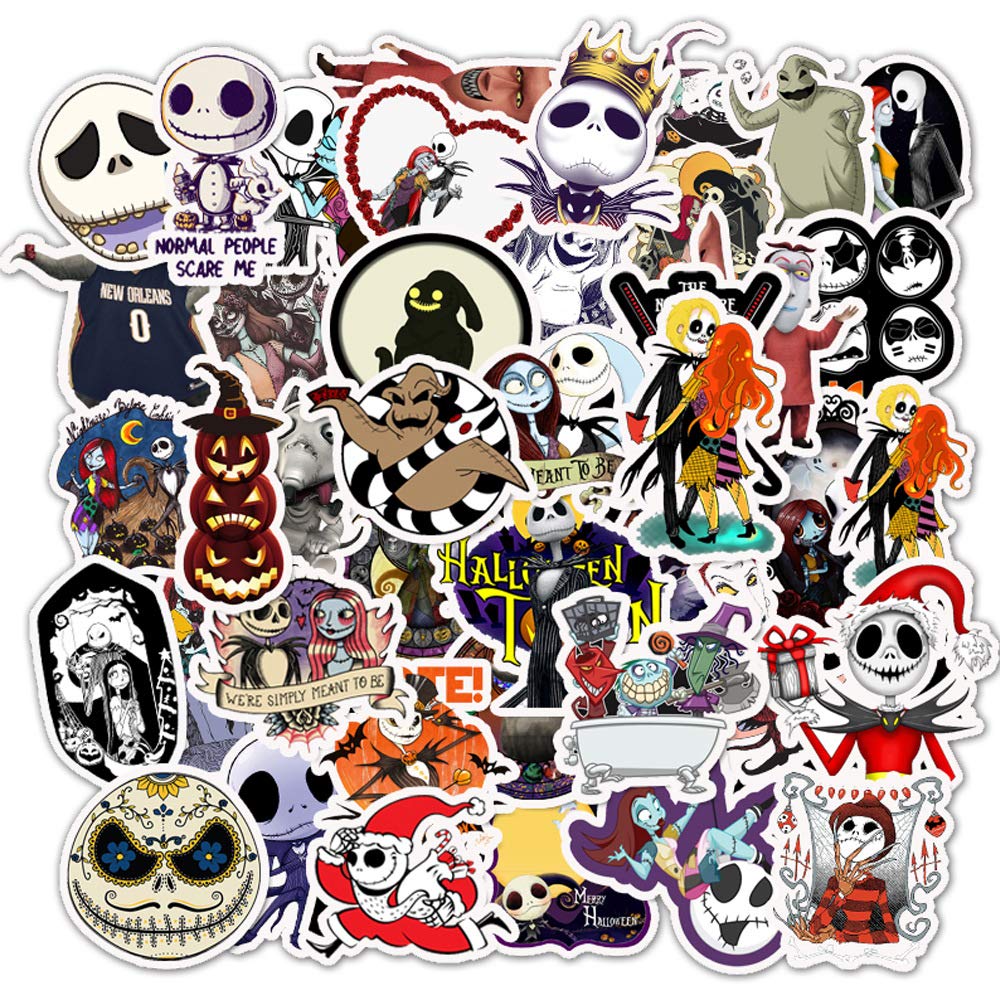 Bric Dodo 50 Stück The Nightmare Before Christmas Aufkleber Auto Laptop Telefon Gitarre Skateboard Motorrad Fahrrad Halloween Stickers Set Vinyl Wasserdicht Aesthetic Aufkleber für Jugendliche Kinder von Bric Dodo