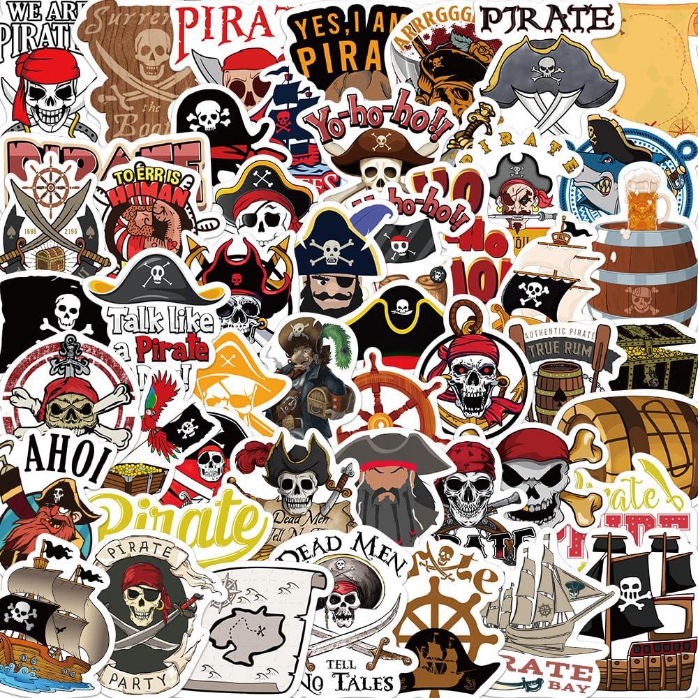 Bric Dodo 50 Stück Piraten Aufkleber Auto Laptop Telefon Gitarre Skateboard Motorrad Fahrrad Pirate Stickers Set Vinyl Wasserdicht Aesthetic Aufkleber für Jugendliche Kinder Erwachsene von Bric Dodo