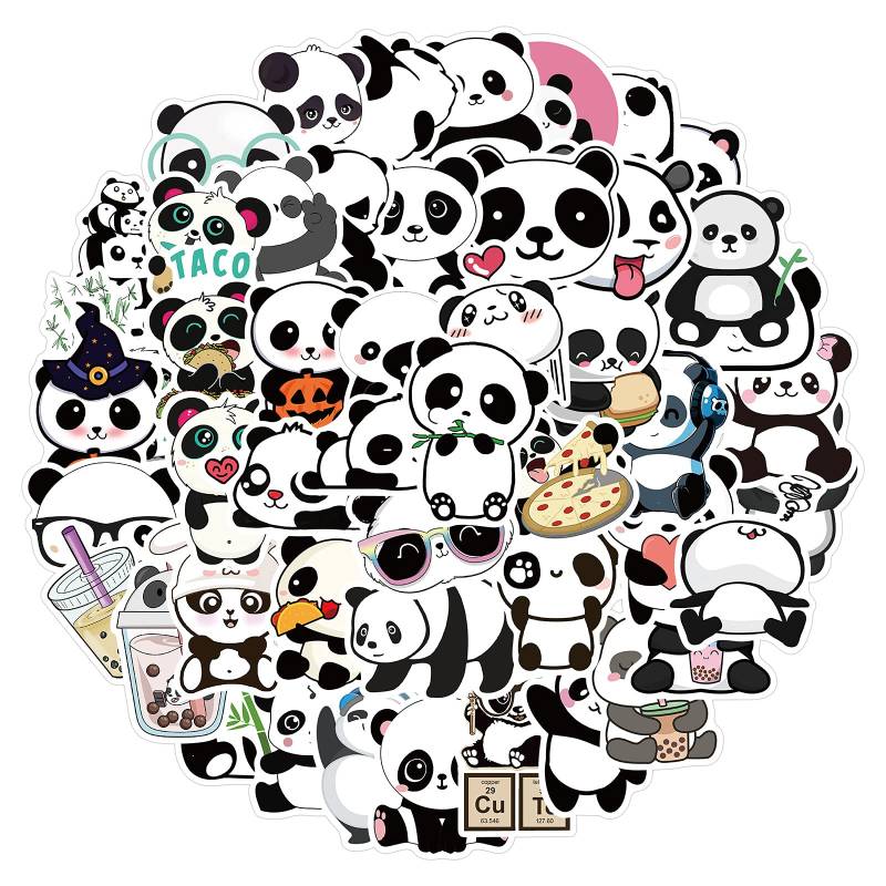 50 Stück Cartoon Panda Aufkleber Wasserflaschen Laptop Telefon Gitarre Skateboard Computer Koffer Fahrrad Anime Panda Vinyl Stickers Wasserdicht Ästhetisch Aufkleber für Jugendliche Kinder Erwachsene von Bric Dodo