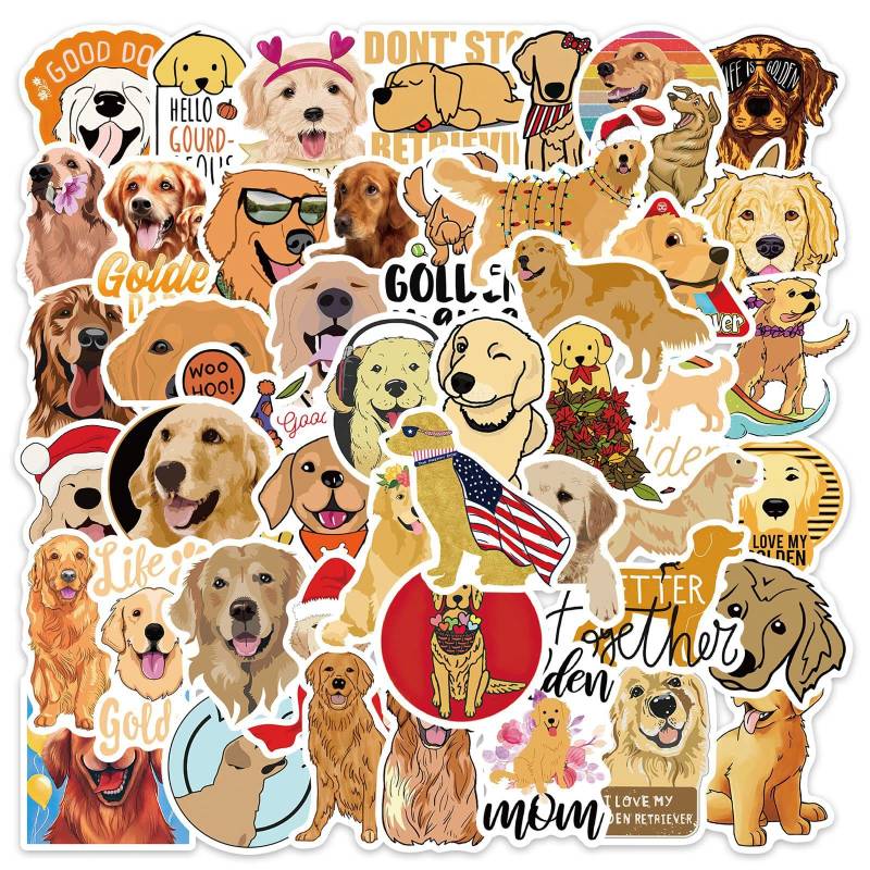 50 Stück Golden Retriever Aufkleber Wasserflaschen Laptop Telefon Gitarre Skateboard Computer Koffer Fahrrad Vinyl Stickers Wasserdicht Ästhetisch Aufkleber für Jugendliche Kinder Erwachsene von Bric Dodo