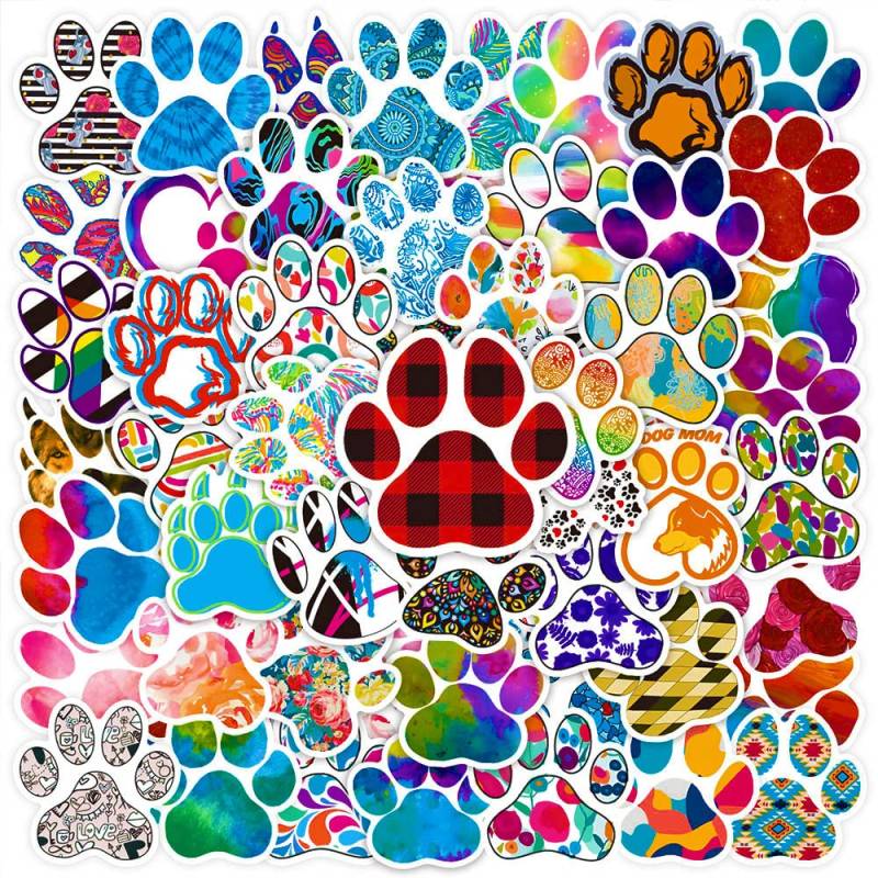 50 Stück Paw Print Aufkleber Wasserflaschen Laptop Telefon Gitarre Skateboard Computer Koffer Fahrrad Pfote Drucken Vinyl Stickers Wasserdicht Ästhetisch Aufkleber für Jugendliche Kinder Erwachsene von Bric Dodo