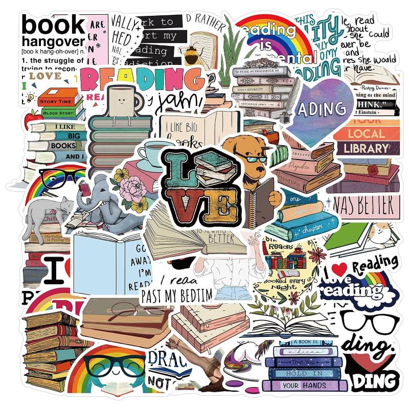 50 Stück Reading Aufkleber Laptop Telefon Gitarre Skateboard Notebook Motorrad Fahrrad Vinyl Stickers Wasserdicht Ästhetisch Love Reading Aufkleber für Studenten Jugendliche Kinder Erwachsene von Bric Dodo