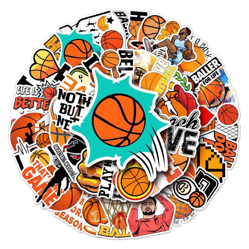 Bric Dodo 50 Stück Basketball Aufkleber Auto Laptop Telefon Gitarre Skateboard Motorrad Fahrrad Basketball Stickers Set Vinyl Wasserdicht Aesthetic Aufkleber für Jugendliche Kinder Erwachsene von Bric Dodo