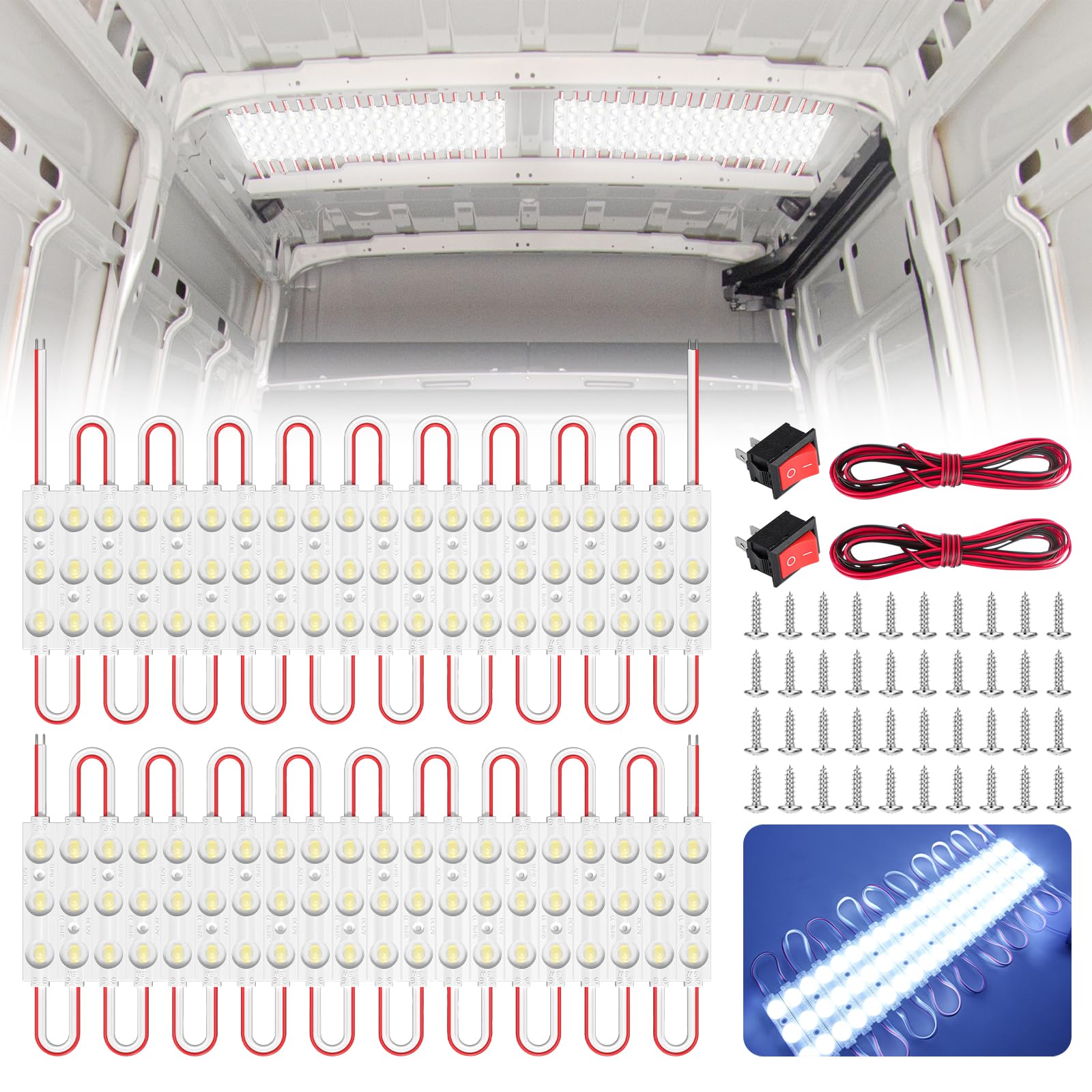 12V 120 LEDs Van Innenbeleuchtung Wasserdicht Hellweiß Auto 12V Interior Licht LED Deckenleuchten Kit Dome Lampe für Van RV LKW Auto Fahrzeug Camper Truck Boote Auto, 40 Module von BrightArk