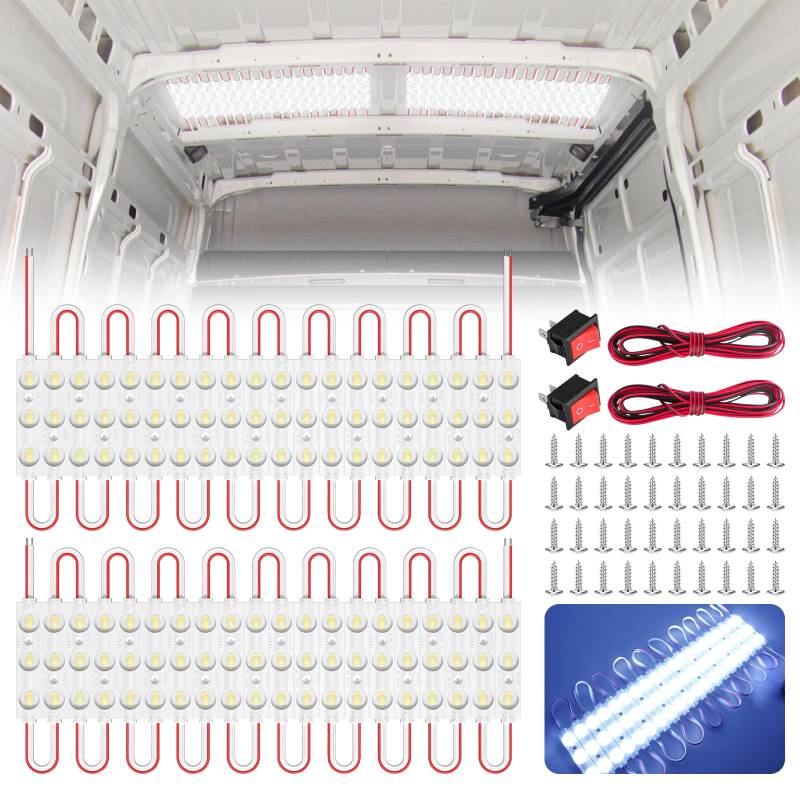 BrightArk 12V 120 LEDs Van Innenbeleuchtung Wasserdicht Hellweiß Auto 12V Interior Licht LED Deckenleuchten Kit Dome Lampe für Van RV LKW Auto Fahrzeug Camper Truck Boote Auto, 40 Module von BrightArk