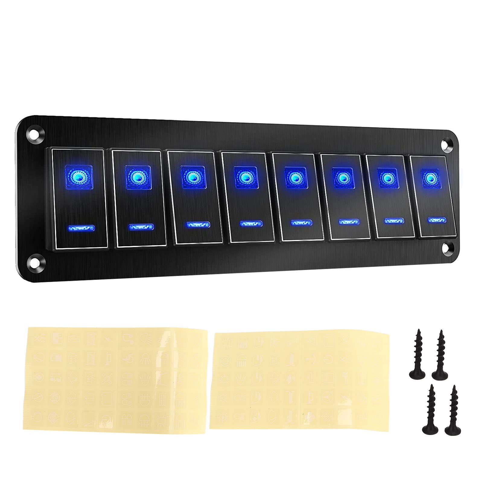 Brilluxa 8 Gang Toggle Switch Panel, Aluminium DC12V bis 24 V wasserdicht, kompatibel mit Autoyacht, 20A 5Pin Blue LED Light von Brilluxa