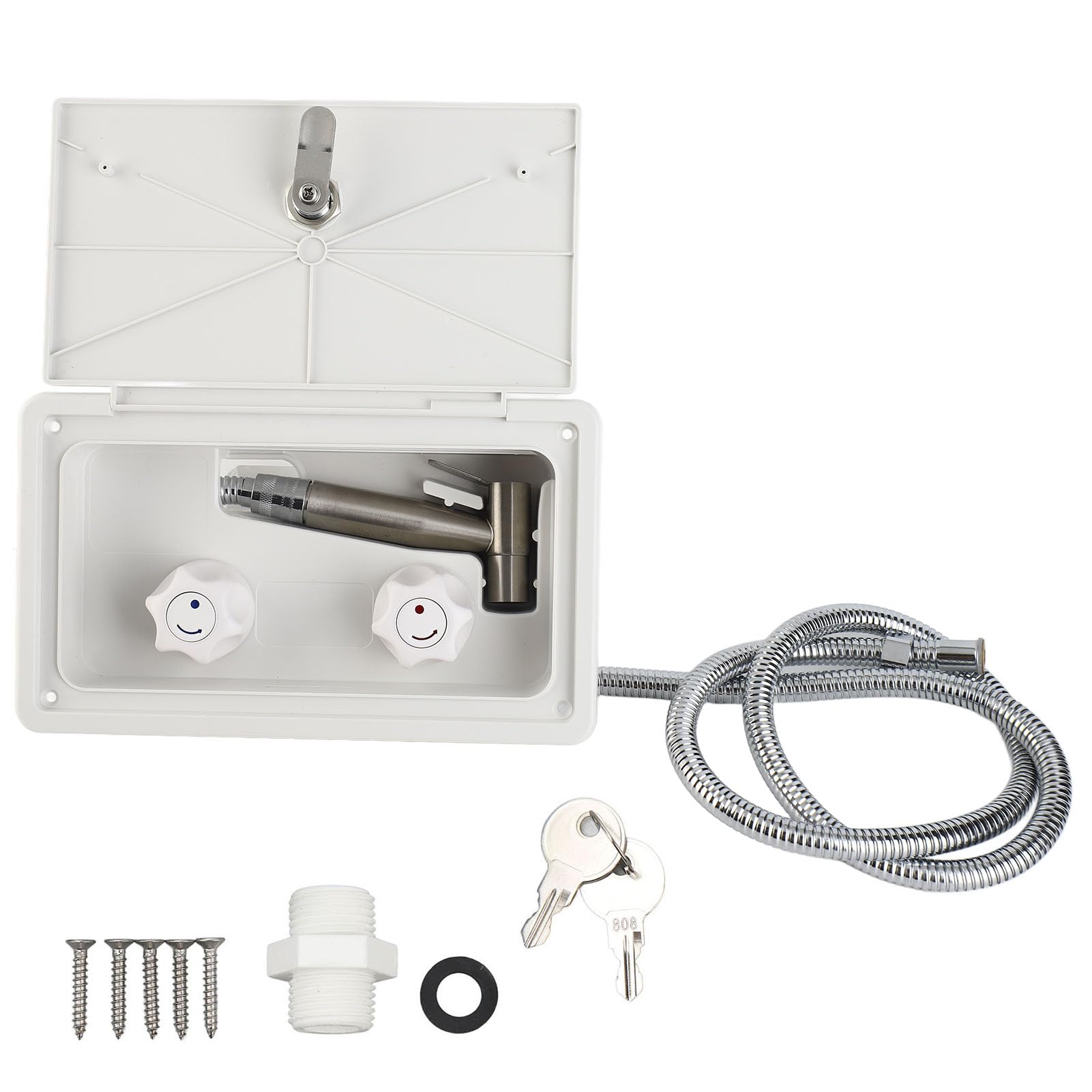 Brilluxa Außenduschbox-Set, Außenanhänger-Duschset mit Metallrohren, für Wohnmobile, Boote, Cara, Yachten (White with Metal Tubes) von Brilluxa