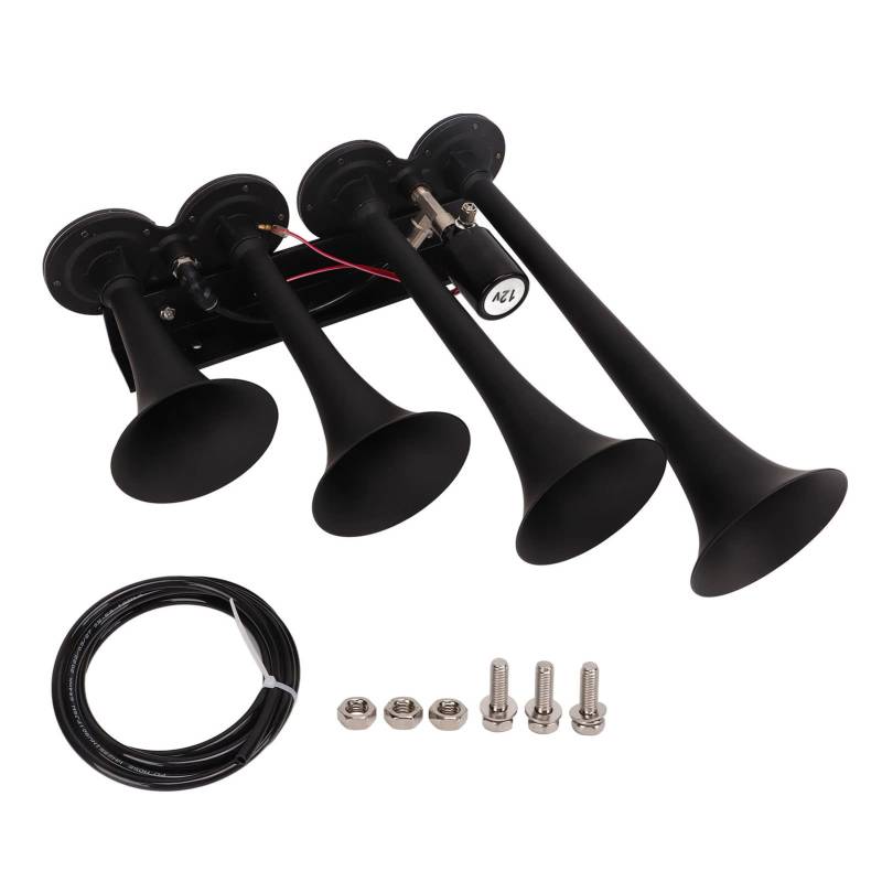 Brilluxa DC 12V Air Horn Kit 4 Trompeten 135dB Aluminiumlegierung Universal Trompete Train Horns Kit für Trucks Club Car Yachts von Brilluxa