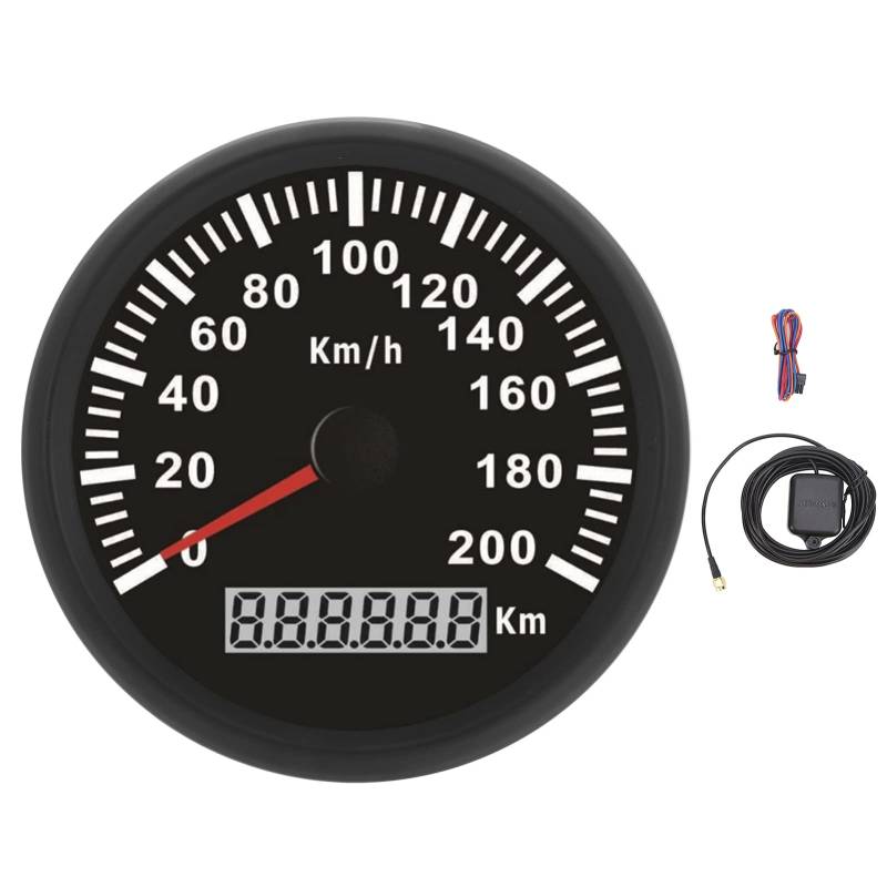 Brilluxa GPS-Tachometer, 3-3/8 Zoll 200 km/h Geschwindigkeitsmesser 12V/24 V, Universal für Auto-Motorrad-Bootswagen, digitaler Kilometerzähler von Brilluxa