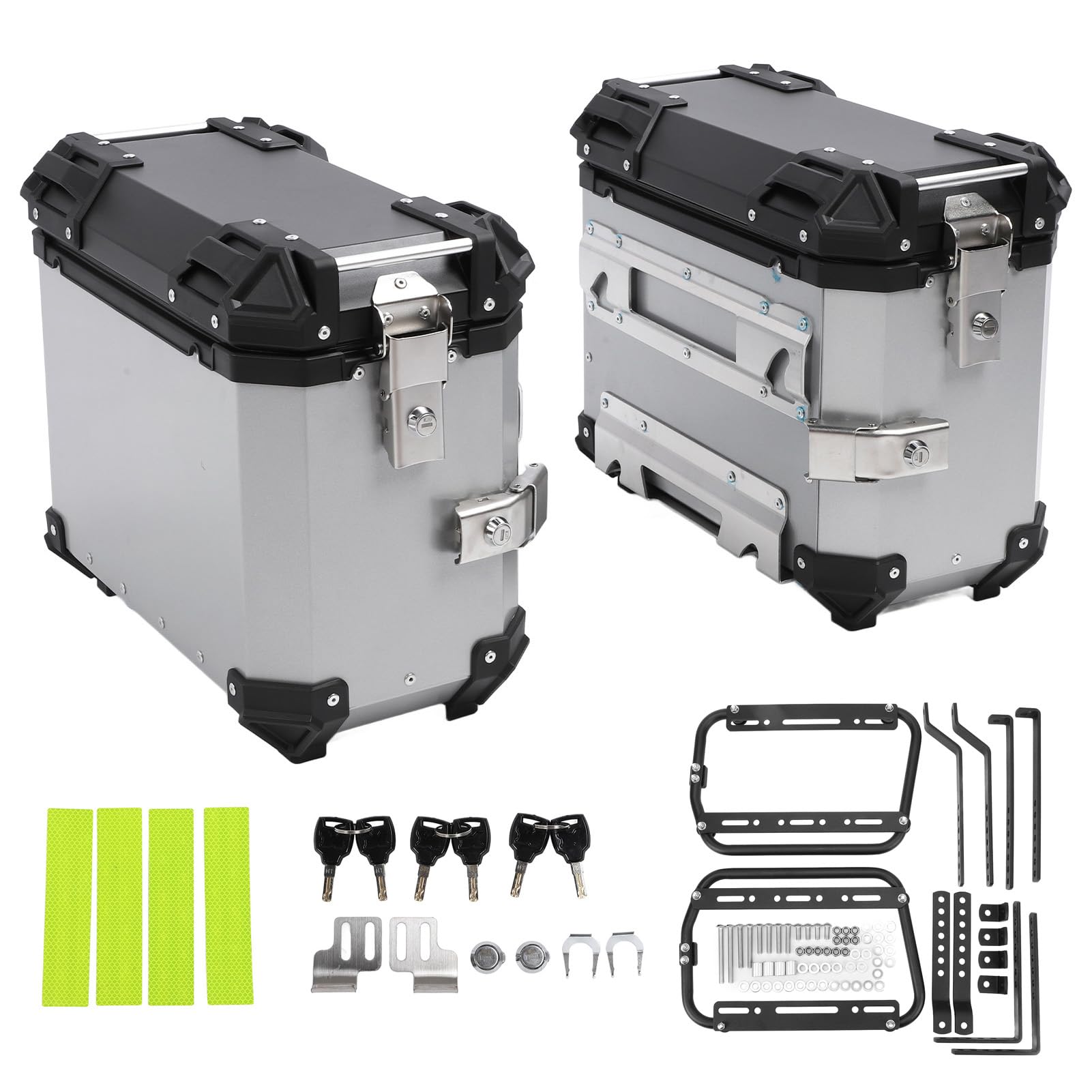 Brilluxa Motorcycle Side Case, 35L Aluminiumlegierung Satteltasche, Hartkiste mit Sicherheitsschloss, Montagehalterung, kompatibel mit Reitausrüstung und Helm (Silver) von Brilluxa