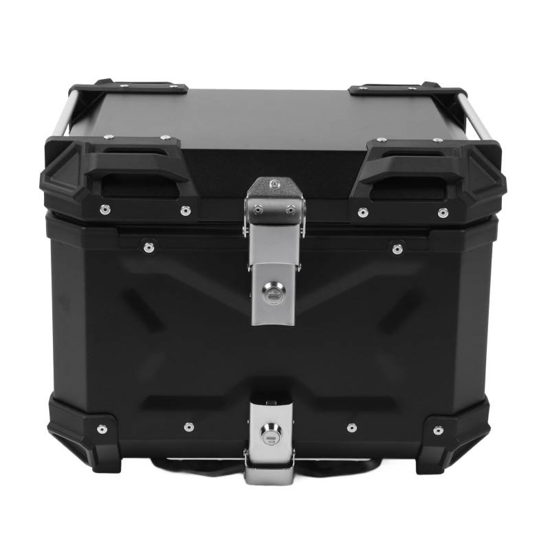 Brilluxa Motorrad-Topcase, Aluminiumlegierung, 45 l, wasserdichte Heckgepäckbox mit Schnellverschluss-Bodenplatte und Heckkissen, Motorrad-Heckbox (Schwarz) von Brilluxa